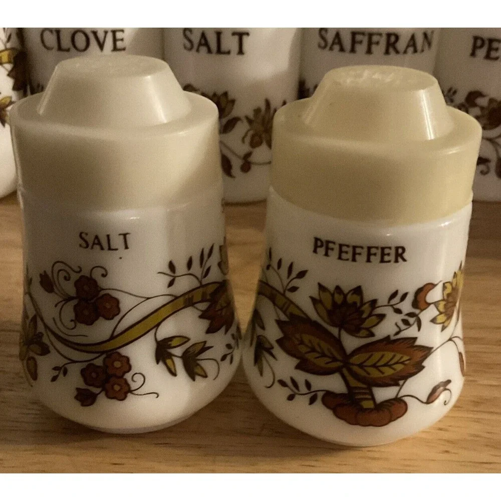 Vintage 10 Piece Milk Glass Cruets, Salt And Pepper Shakers‎ And Spice Jars